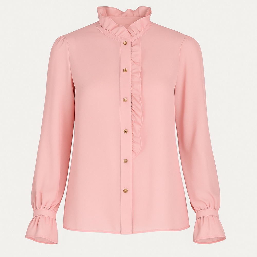 J.Crew Blush Pink Ruffle Collar Blouse Size 0 Feminine Office Workwear Top